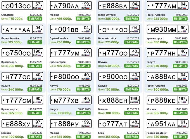 Примеры цен на красивые номера по регионам Красивые номера и цены