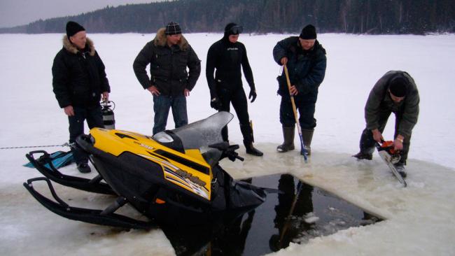 Подъем утонувшего снегохода Подъём снегохода