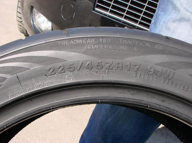 Пример маркировки 225/45ZR17 с высотой профиля 101 мм Пример маркировки