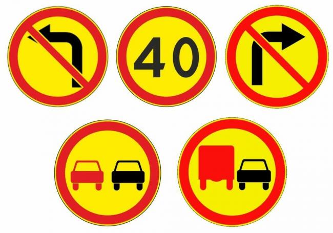 Дорожные знаки, временно запрещающие маневры Временные запрещающие знаки маневрирования